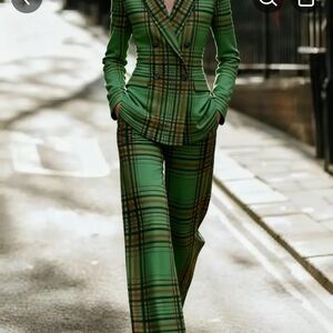 Green Plaid Women's Pantsuit